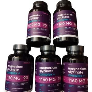 Thinbi Magnesium Glycinate+ 5000IU Vitamins 90 Ct (5 bottles) 1160 mg D7 07/2028